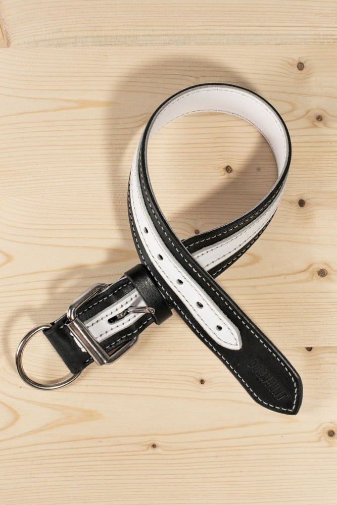 Beige White Black Leather Dog Collar and Leash Set for All 