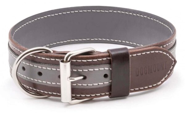 grey brown leather dog collar