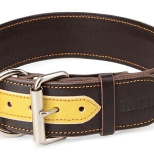Leather Collar In Dark Brown & Yellow