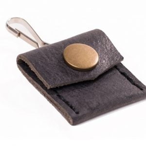 Grey leather address pouch for collar