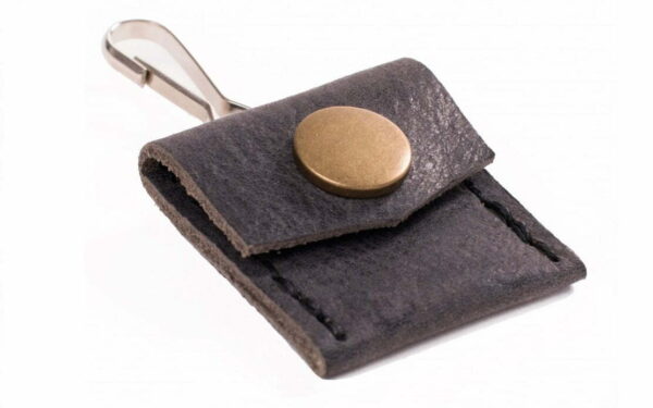 Grey leather address pouch for collar
