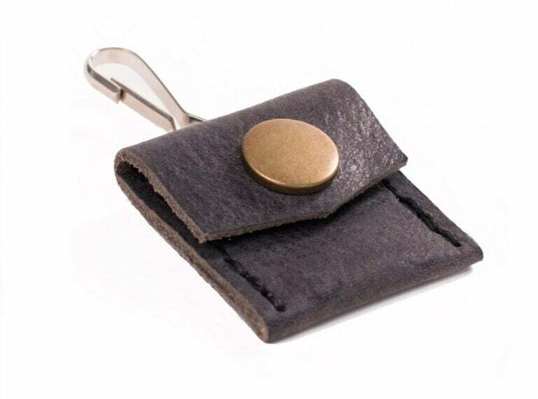 Grey leather address pouch for collar
