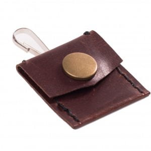 Leather address pouch for collar, brown