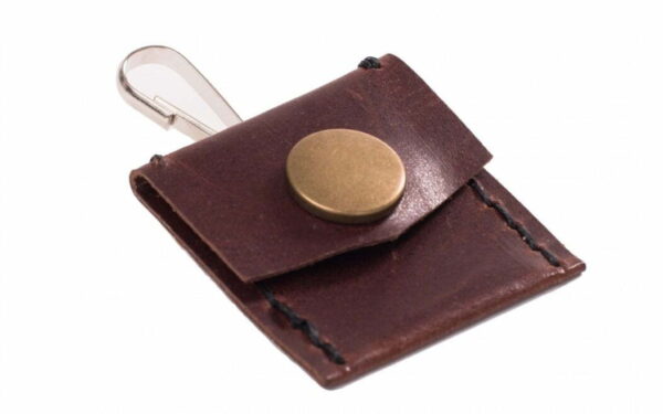 Leather address pouch for collar, brown
