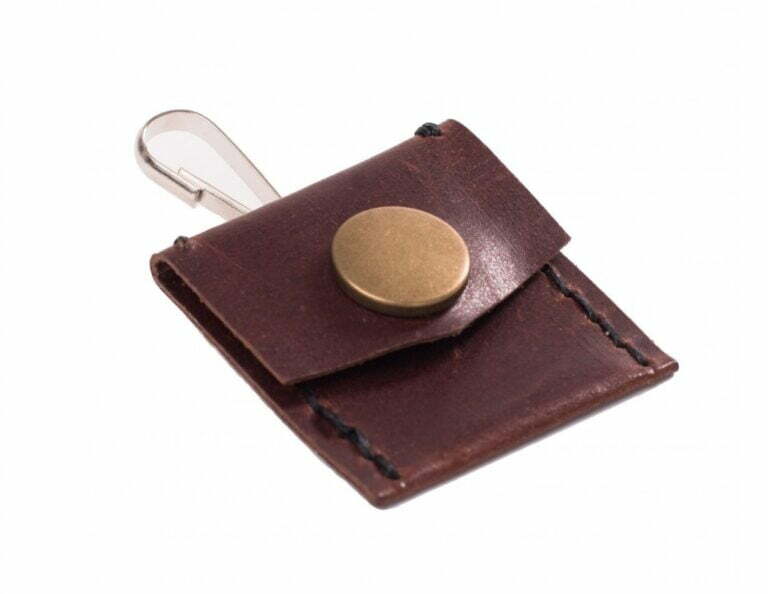 Leather address pouch for collar, brown