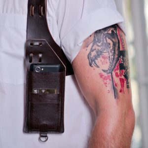 Leather phone case with suspenders