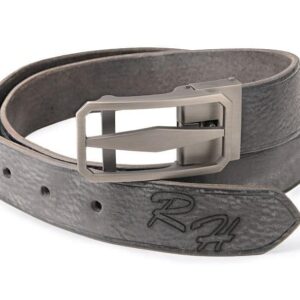 Gray Leather Belt With Automatic Buckle