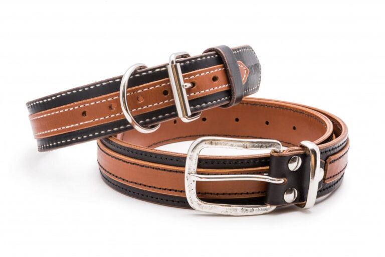 Maronero set of leather collar and leather belt